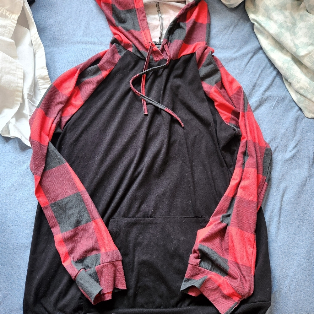 Women's Black and Red Plaid Hoodie